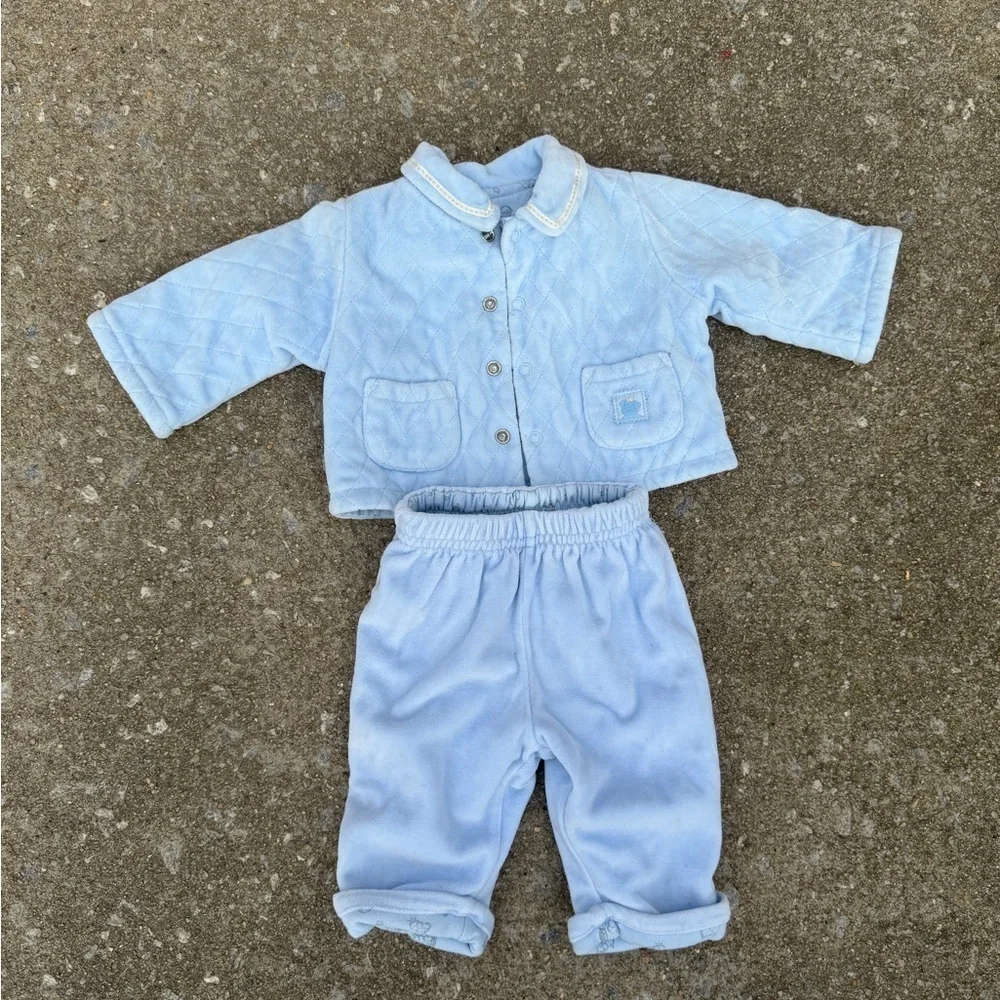 Vintage Children’s place Blue Velour 2 Piece Set Jacket Pants 0-3 Months Blue